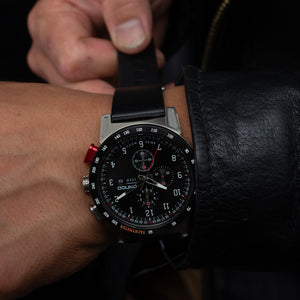 CR-01 - CHRONO WATCH WITH ITALIAN LEATHER STRAP - JET BLACK DangoProducts