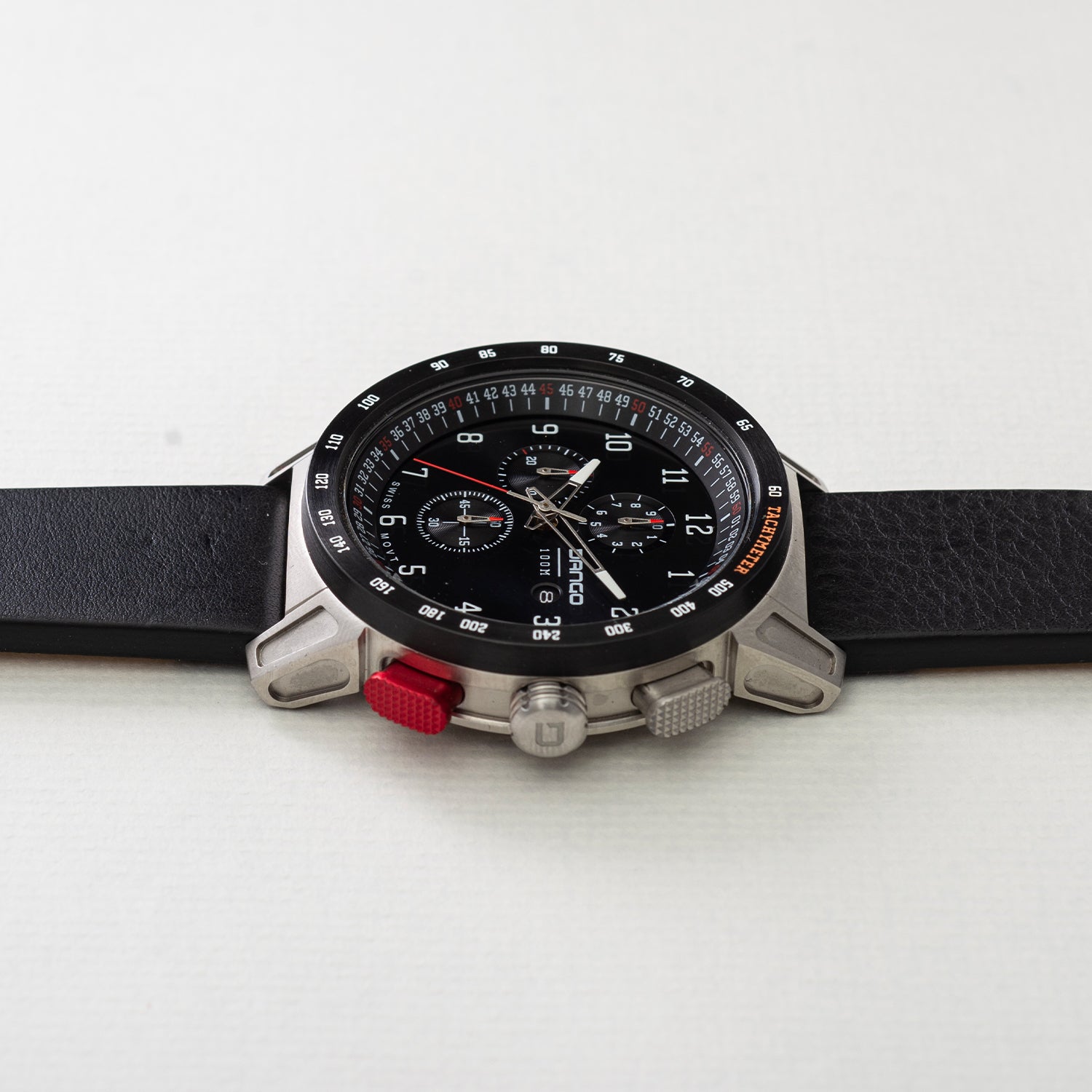 CR-01 - CHRONO WATCH WITH ITALIAN LEATHER STRAP - JET BLACK DangoProducts