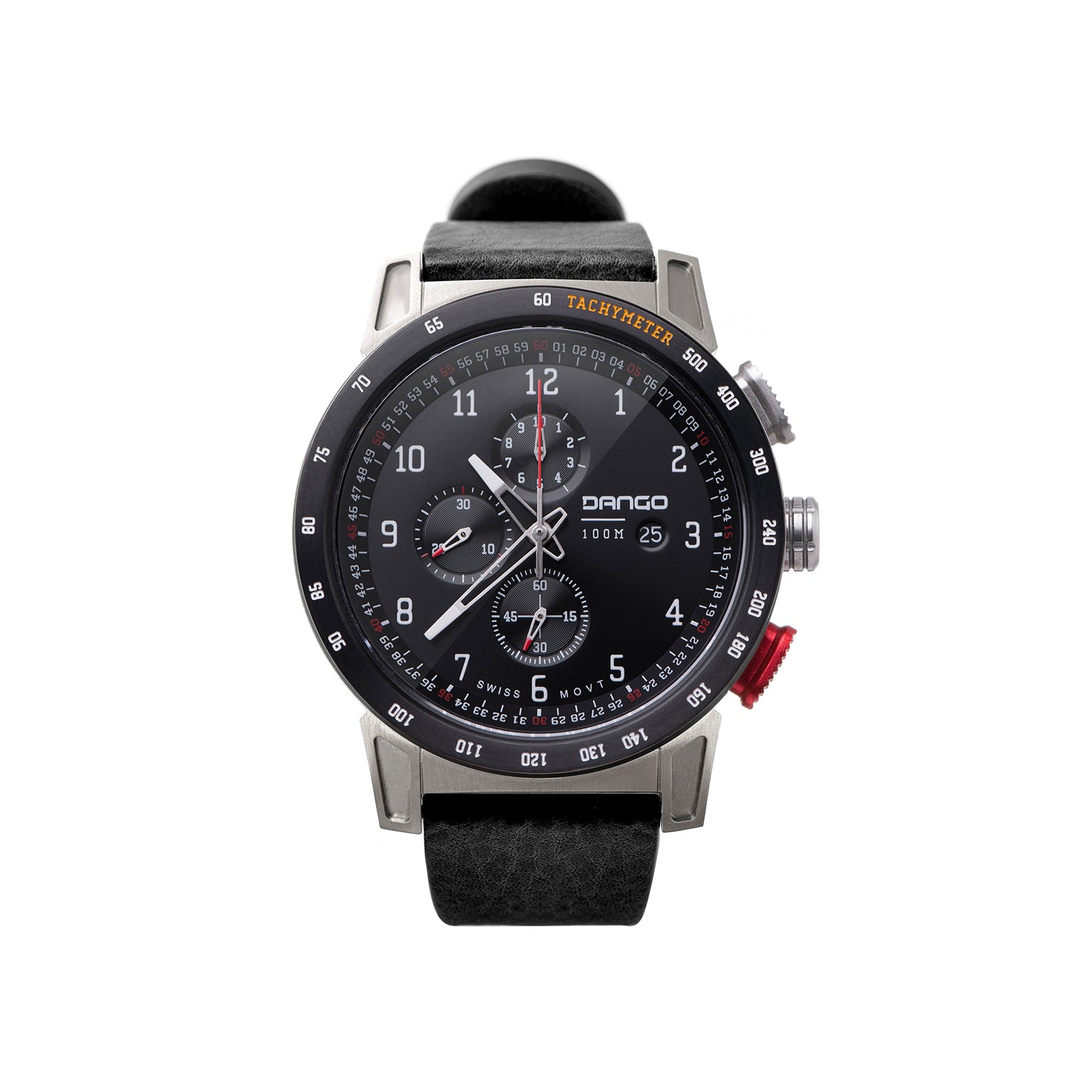 CR-01 - CHRONO WATCH WITH ITALIAN LEATHER STRAP - JET BLACK DangoProducts