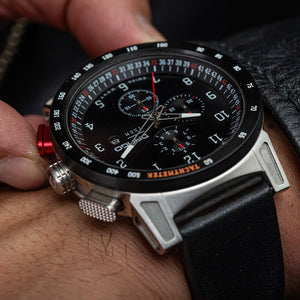 CR-01 - CHRONO WATCH WITH ITALIAN LEATHER STRAP - JET BLACK DangoProducts