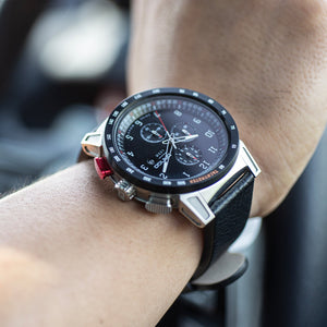 CR-01 - CHRONO WATCH WITH ITALIAN LEATHER STRAP - JET BLACK DangoProducts