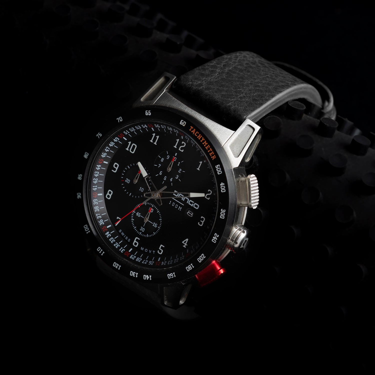 CR-01 - CHRONO WATCH WITH ITALIAN LEATHER STRAP - JET BLACK DangoProducts