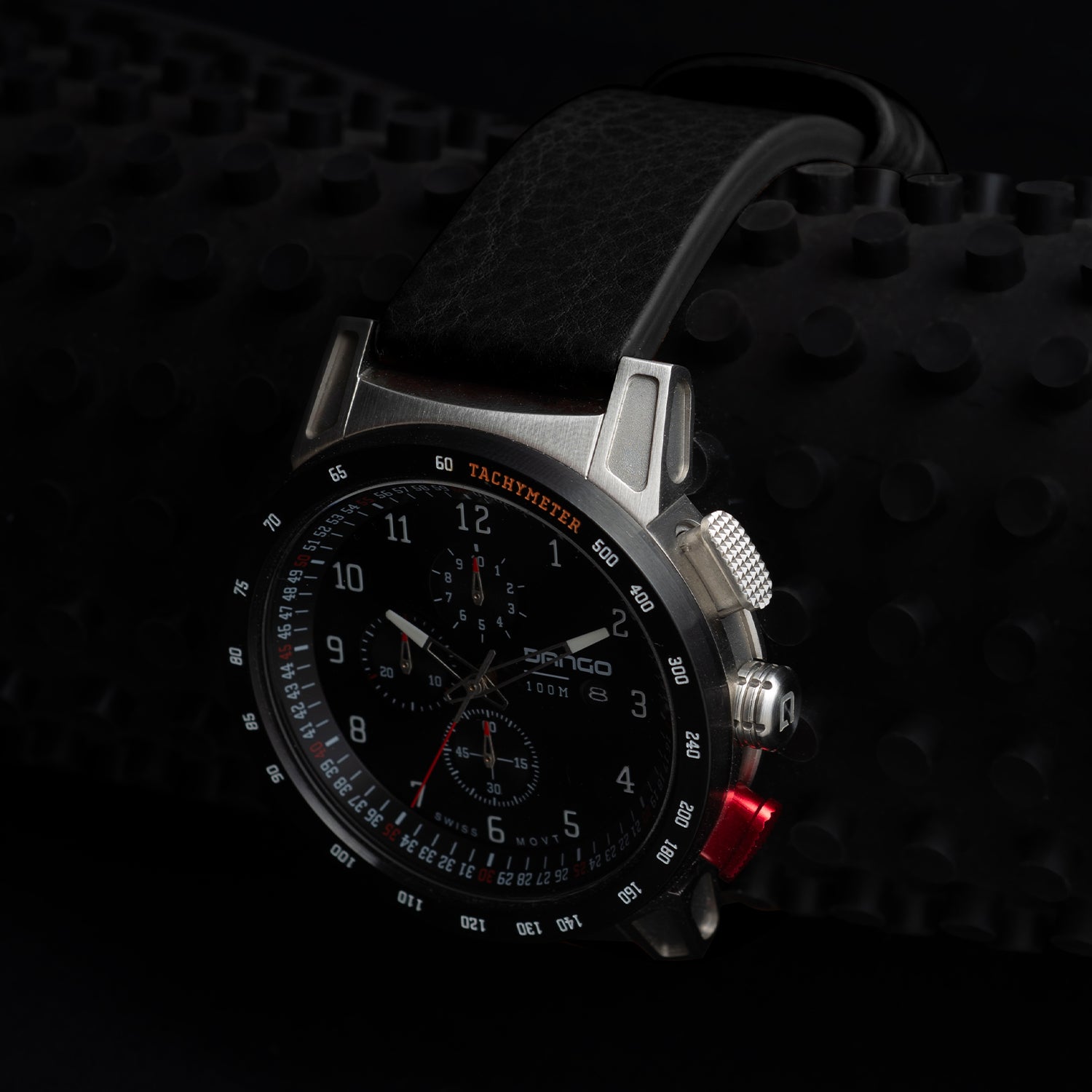 CR-01 - CHRONO WATCH WITH ITALIAN LEATHER STRAP - JET BLACK DangoProducts