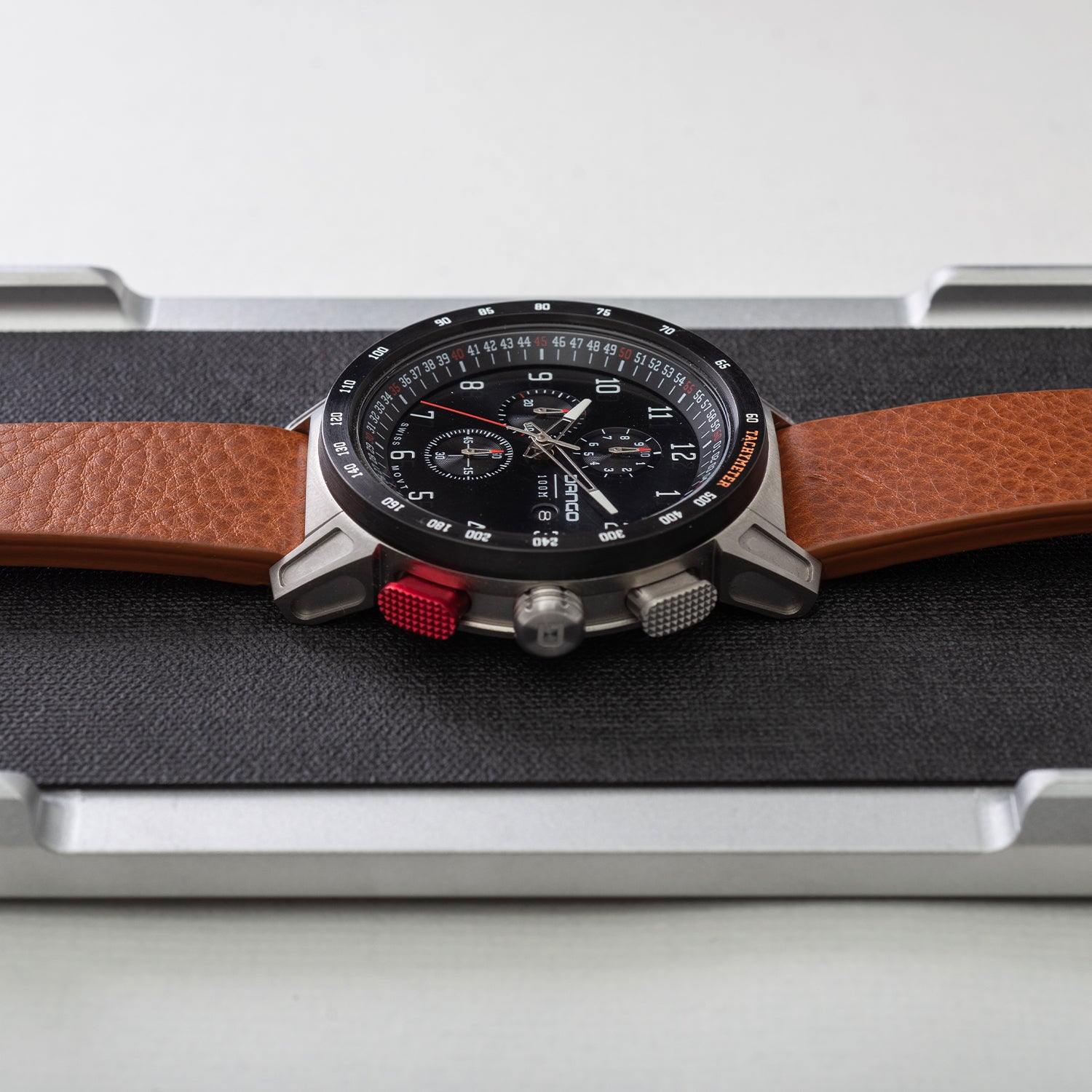 CR-01 - CHRONO WATCH WITH ITALIAN LEATHER STRAP - WHISKEY BROWN DangoProducts