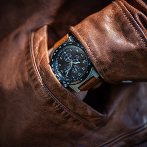 CR-01 - CHRONO WATCH WITH ITALIAN LEATHER STRAP - WHISKEY BROWN DangoProducts