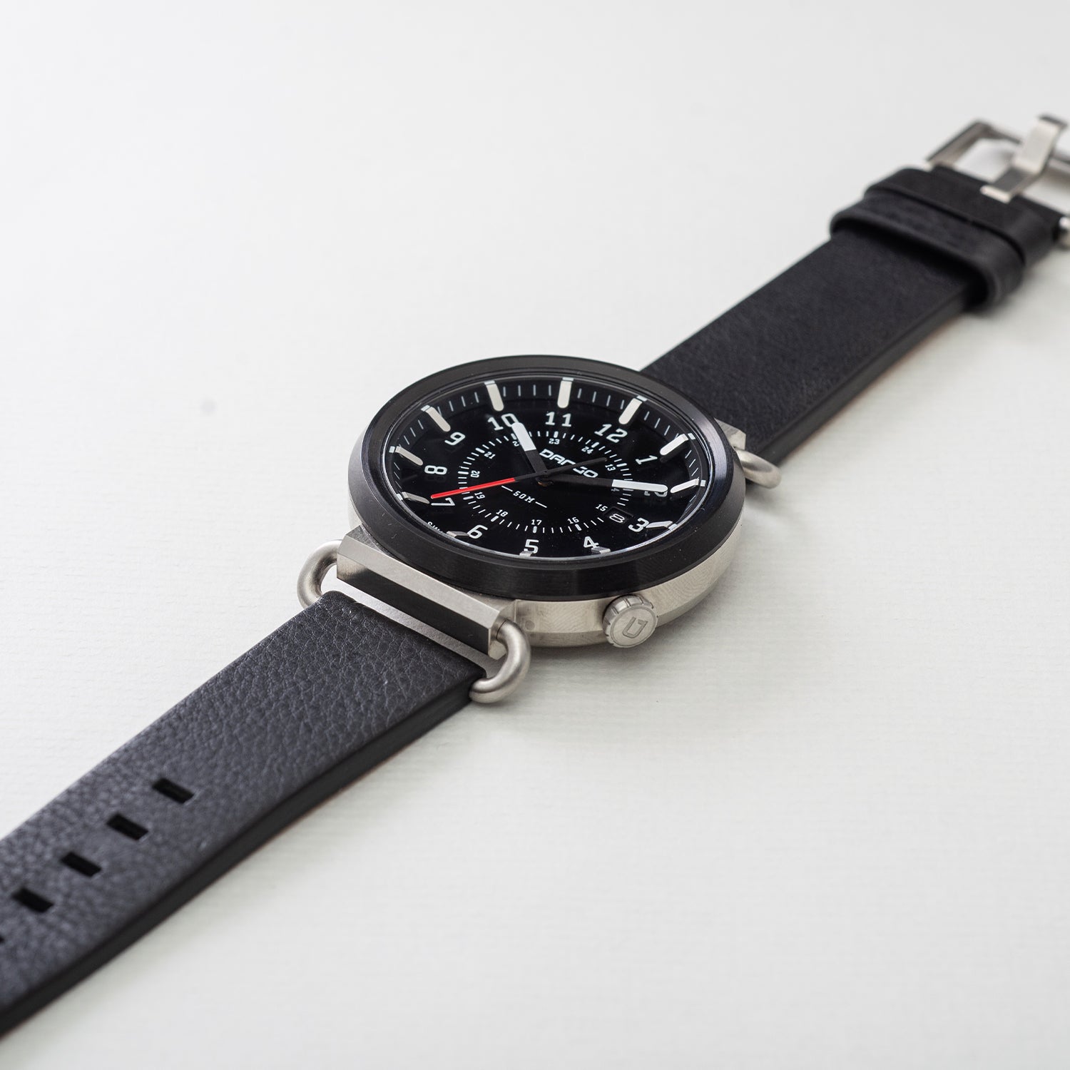 TK-01 - TREK WATCH WITH ITALIAN LEATHER STRAP - JET BLACK DangoProducts