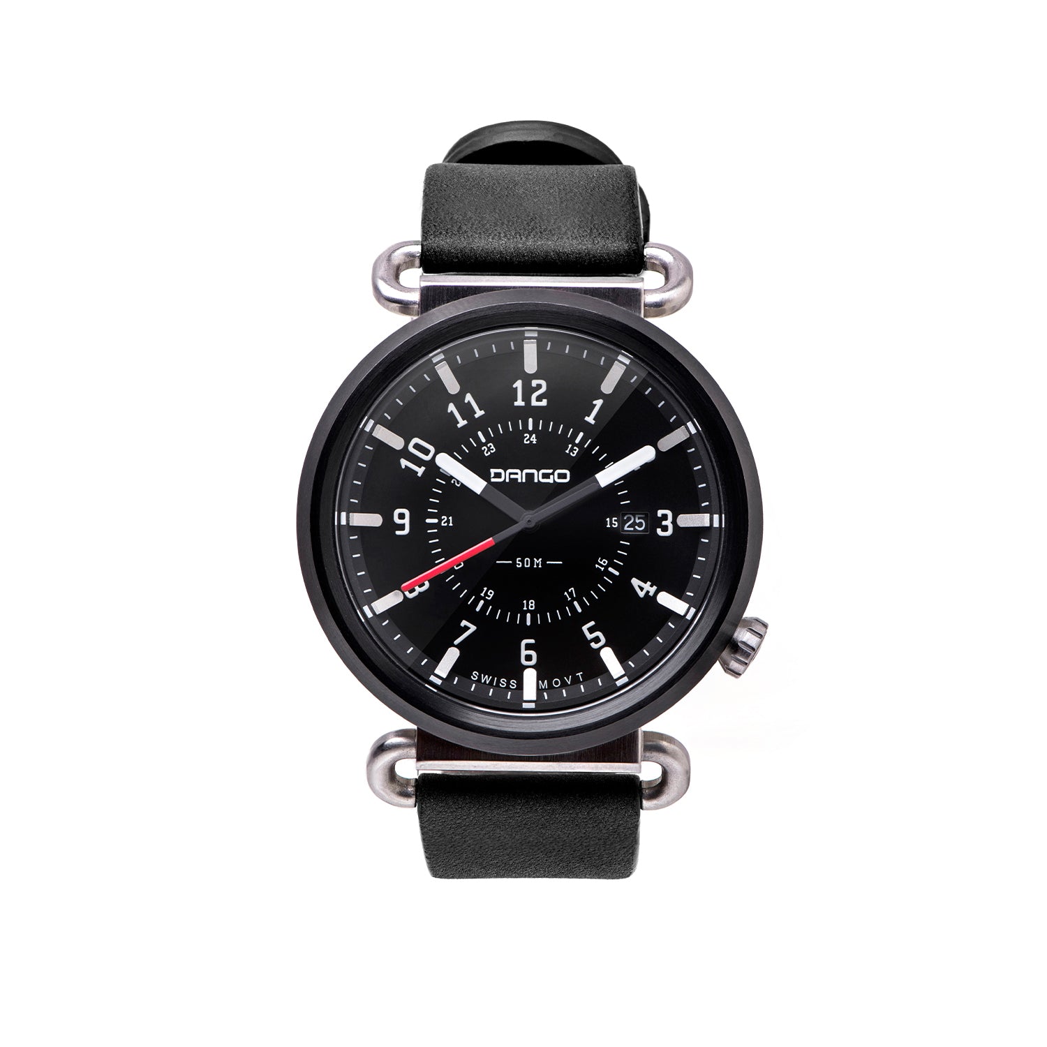 TK-01 - TREK WATCH WITH ITALIAN LEATHER STRAP - JET BLACK DangoProducts